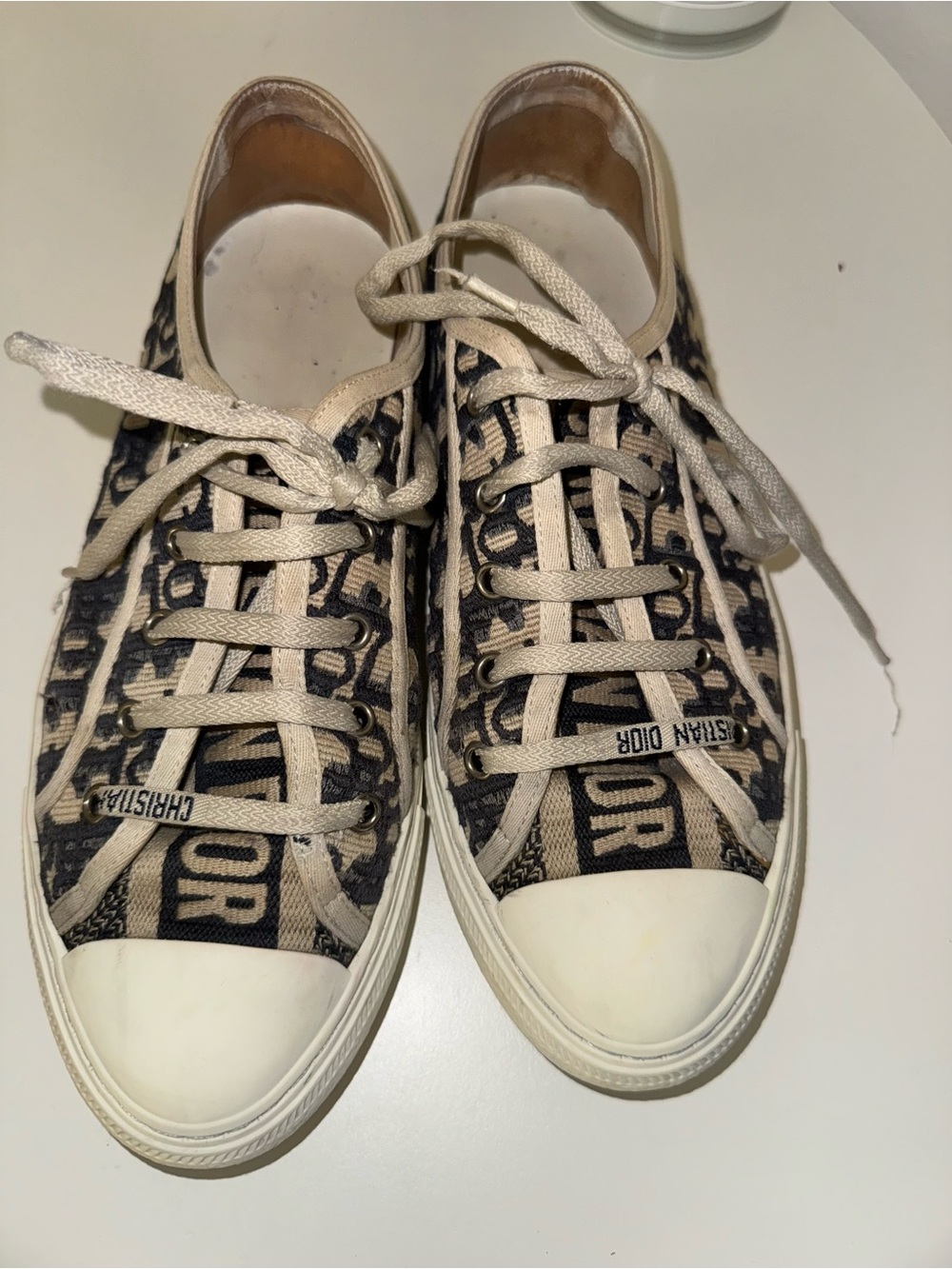 Dior Beige and Black Logo Canvas Low-Top Sneakers